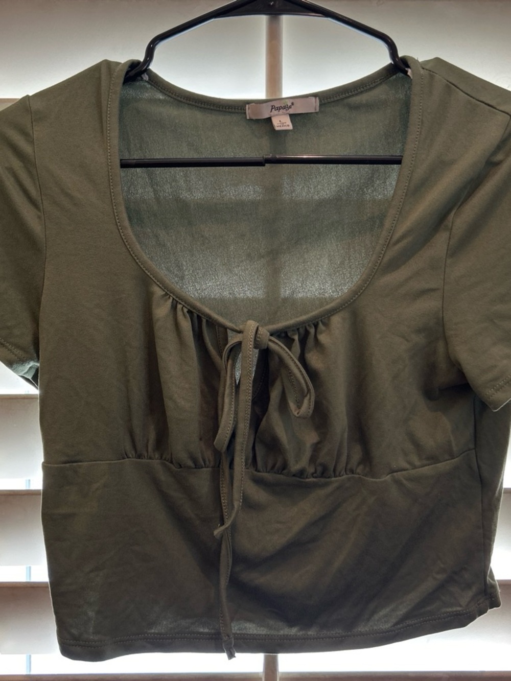 Papaya Olive Green Tie-Front Scoop Crop Top